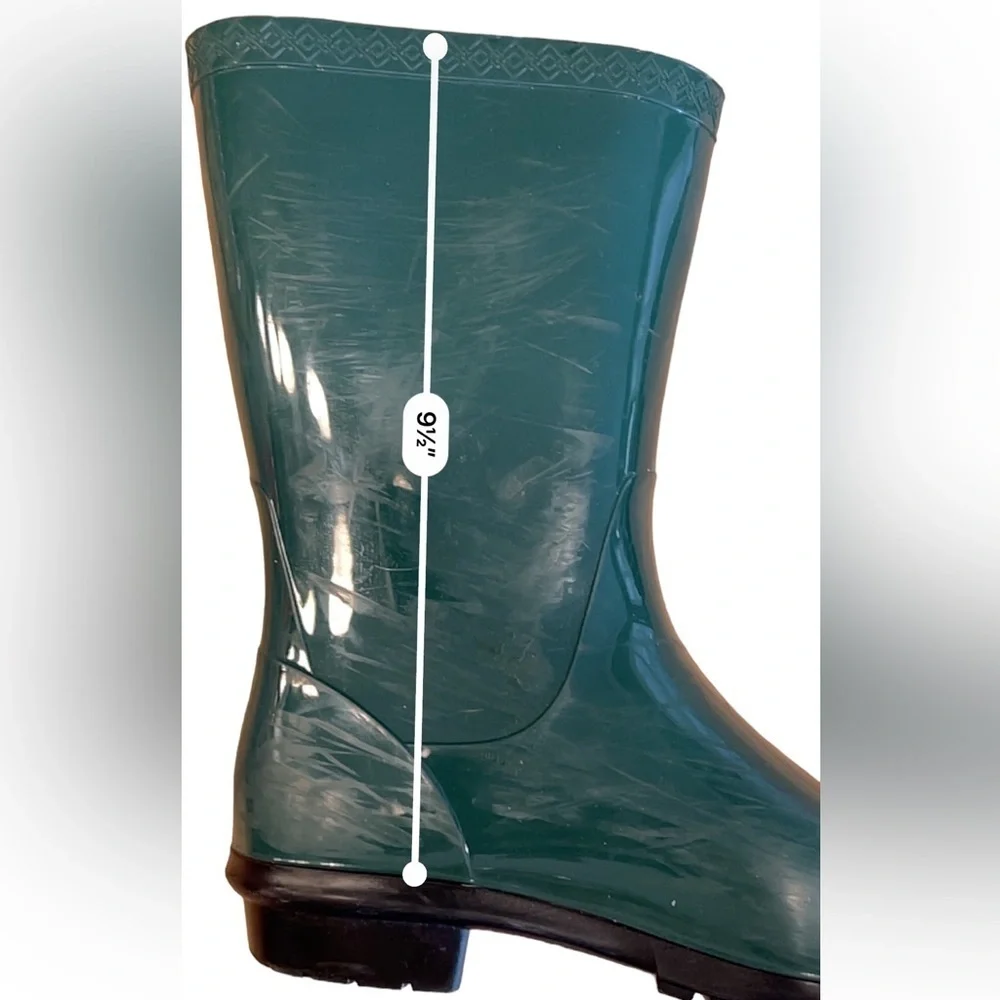 UGG Pine Green Rubber Waterproof Fabric Lined Mid Calf Rain Boots Women’s Sz 8 - Picture 10 of 13